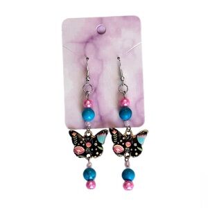 Hand Crafted Butterfly Earrings - Pink and Blue